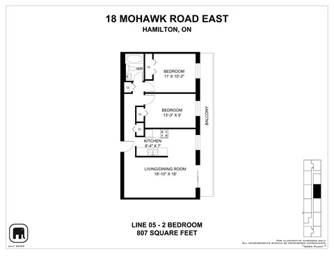 Floor plan for 2 beds, 1 bath, 808 sqft